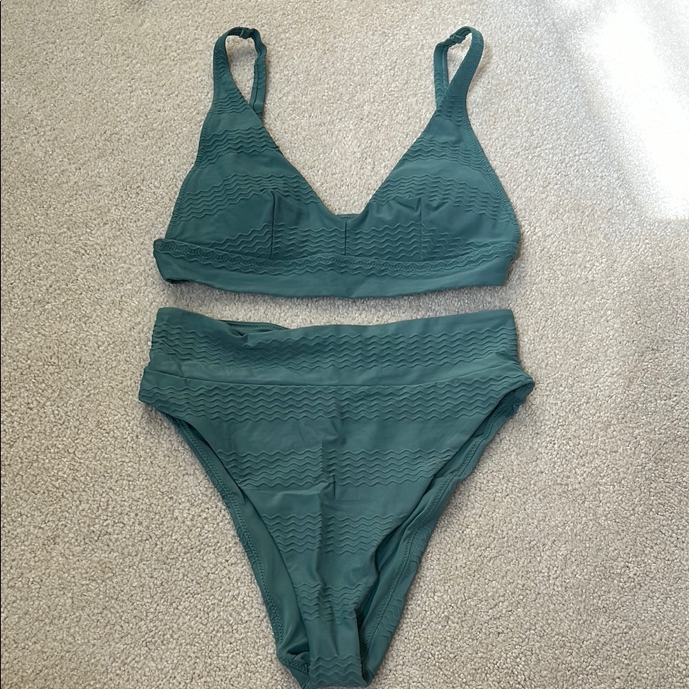 Green Textured Bikini Set